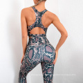 high waisted gym wear set printed 2 piece outfit for women racer back crop leopard activewear set